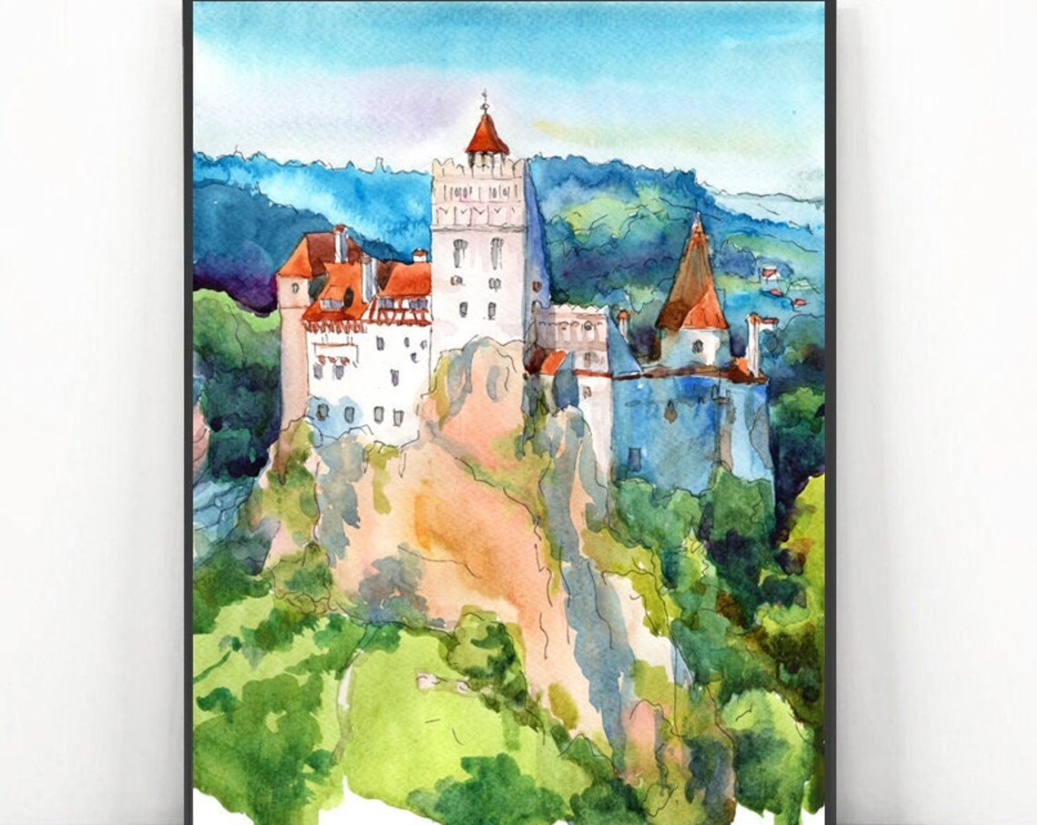 Bran Castle Watercolor Art Print Dracula Romania