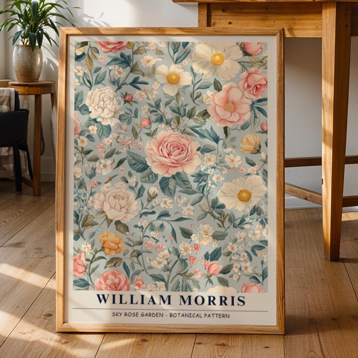 William Morris Sky Rose Garden Vintage Botanical Pattern Art Print