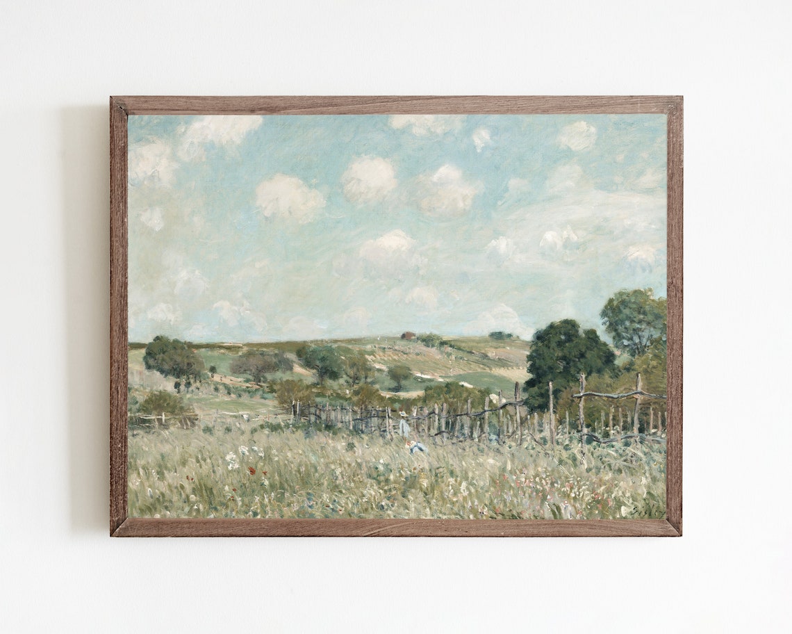 Vintage Print Landscape Wall Art Vintage Painting Meadow Painting Landscape Print Country Wall Decor French Print Scenery Painting