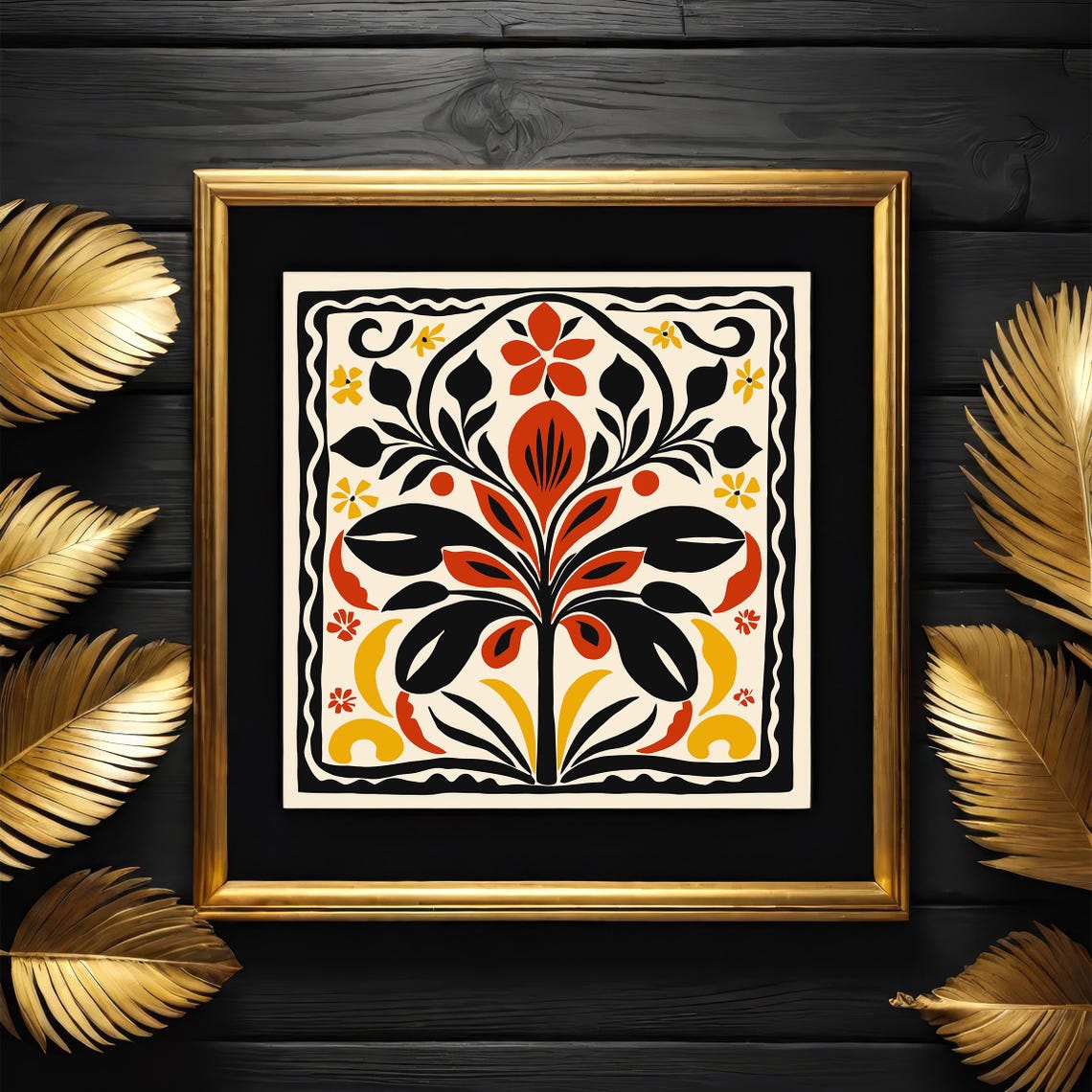 Bold Abstract Folk Floral Tile Square Art Poster In Warm Colors - Image 6