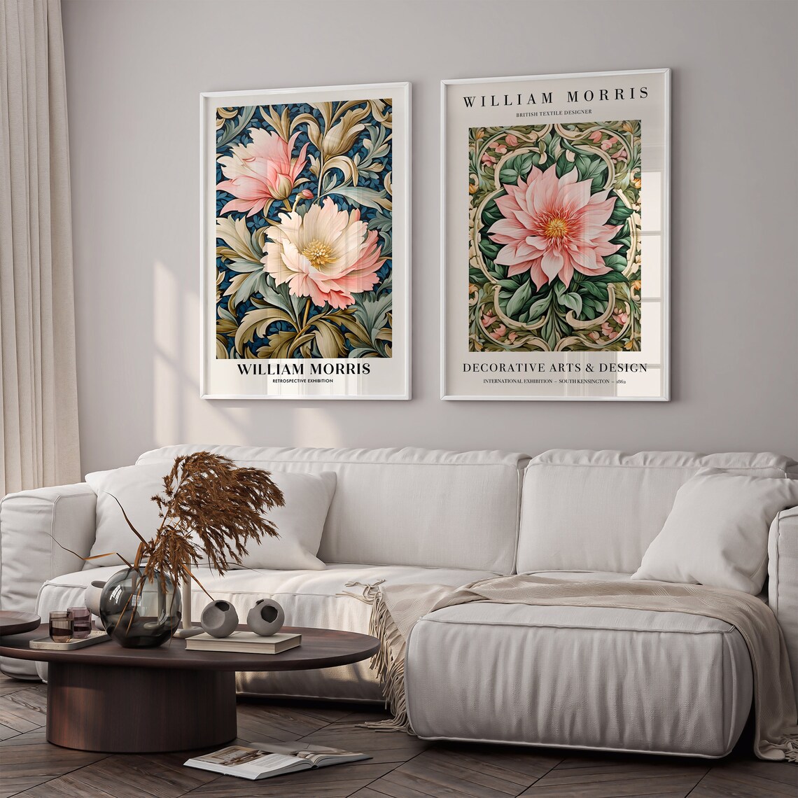 William Morris Pink Dahlia Floral Exhibition Style Art Poster - Image 2