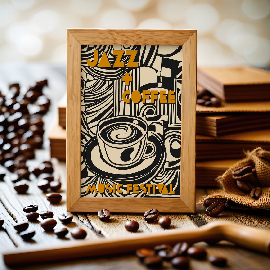Jazz and Coffee Music Festival Abstract Cup Modern Art Poster - Image 5