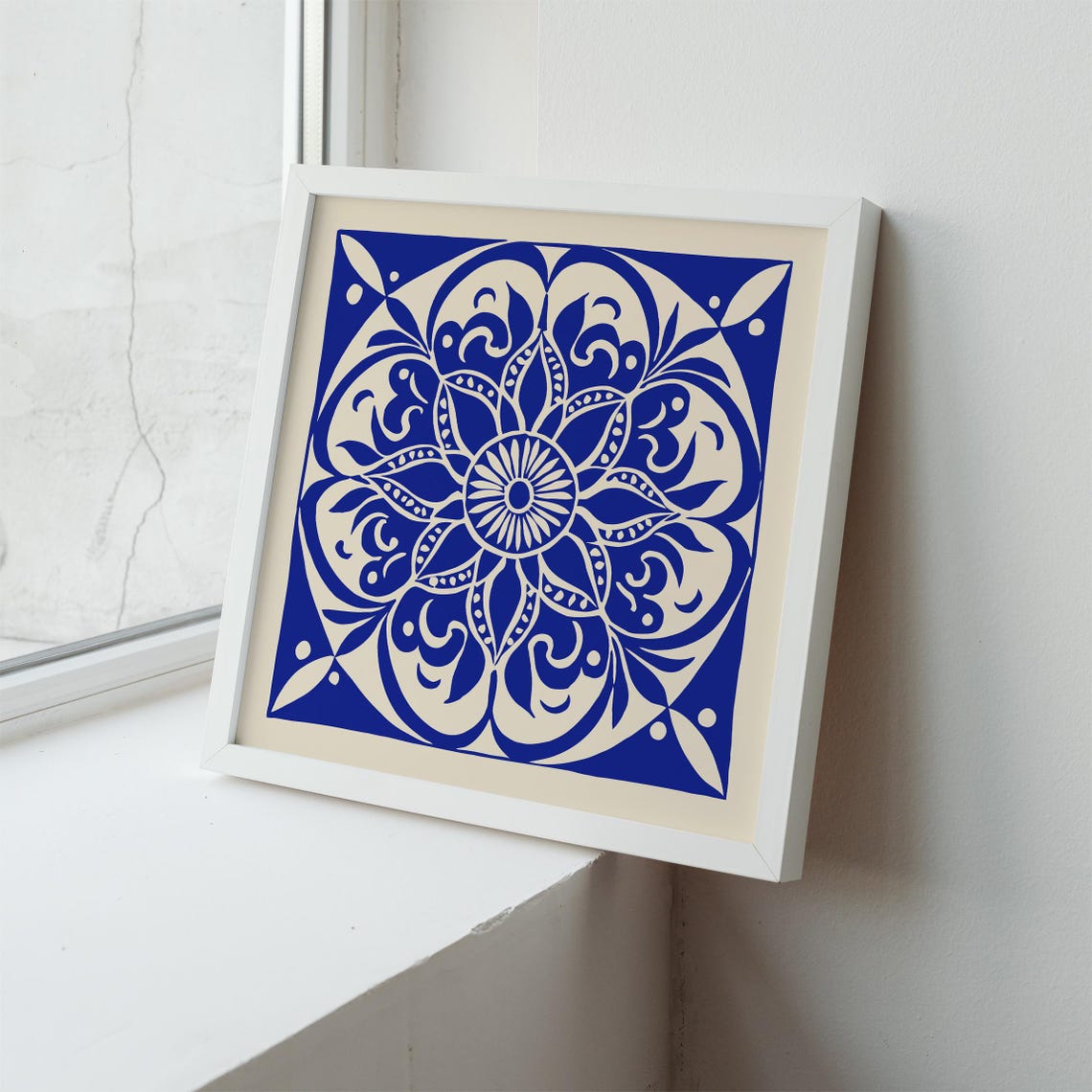 Blue Floral Mandala Tile Azulejo Style Ornamental Decor Art Poster - Image 6