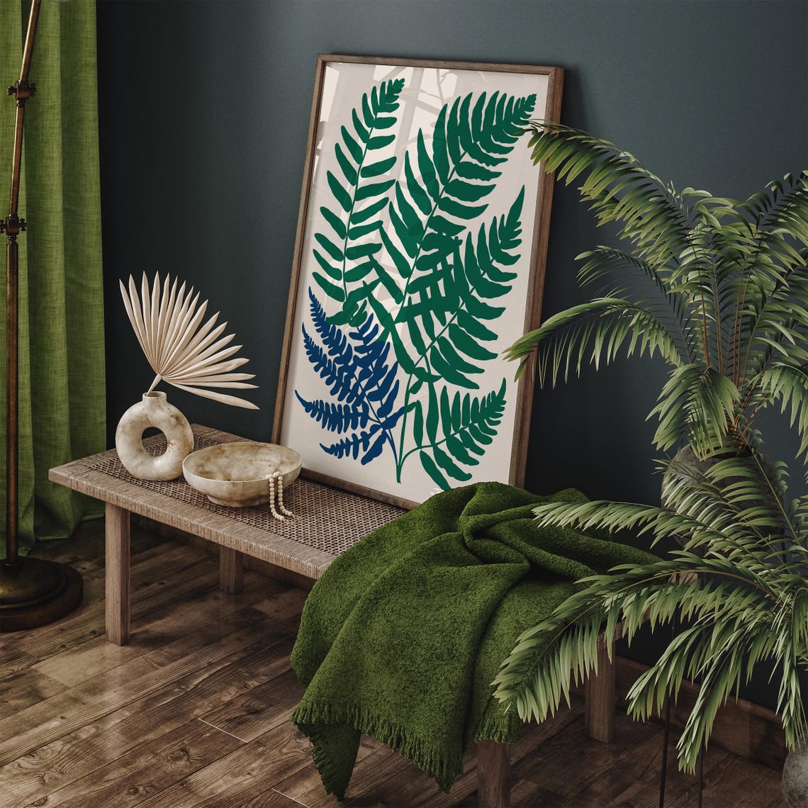 Green Fern Fronds Botanical Two Tone Layered Nature Decor Poster - Image 3