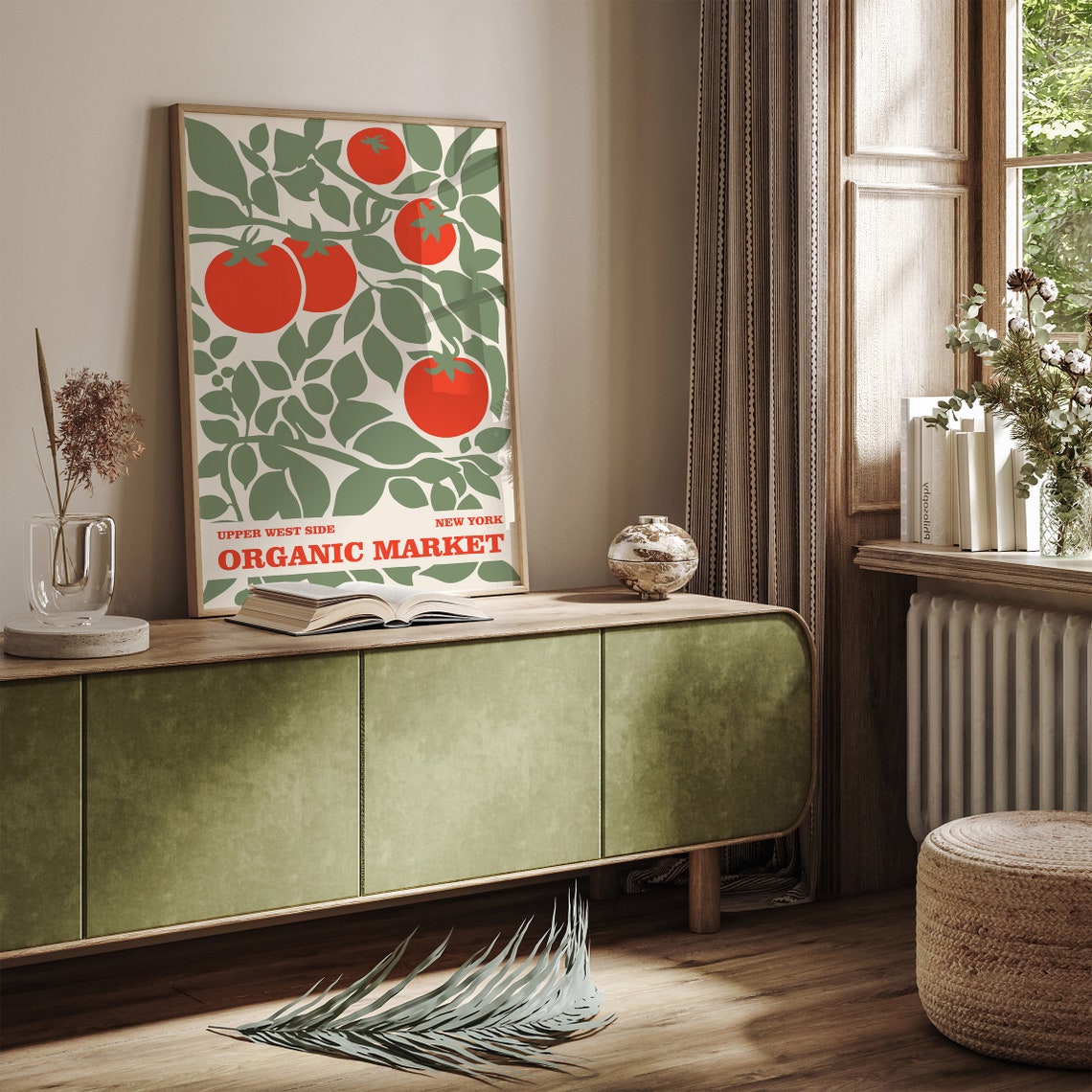 New York Organic Market Tomato Vine Retro Farmhouse Kitchen Wall Art - Image 4