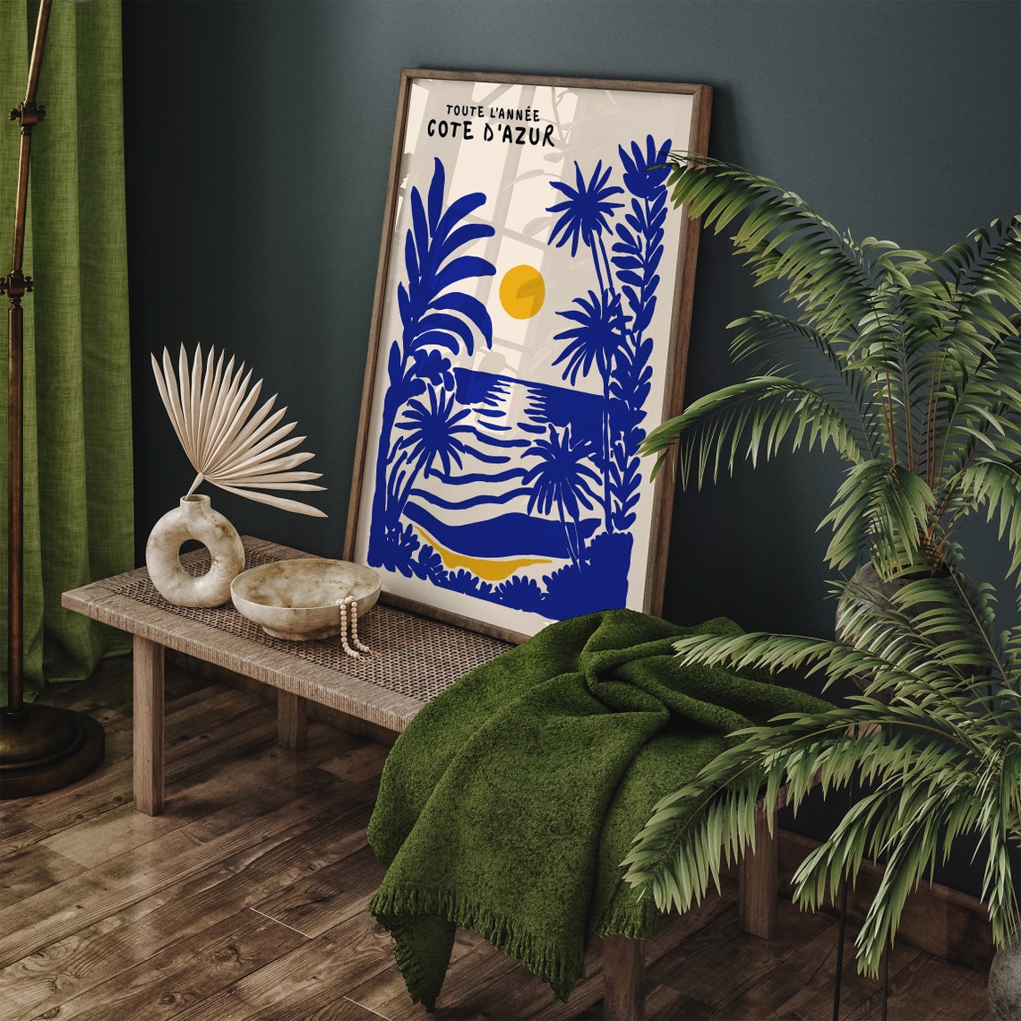 Côte d'Azur Blue Ink Beach Palms French Riviera Travel Poster - Image 3