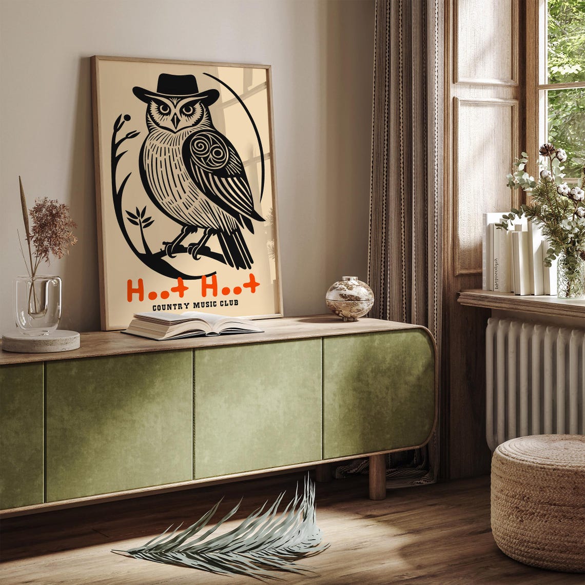 Hoot Hoot Country Music Club Cowboy Owl Rustic Woodcut Poster - Image 2