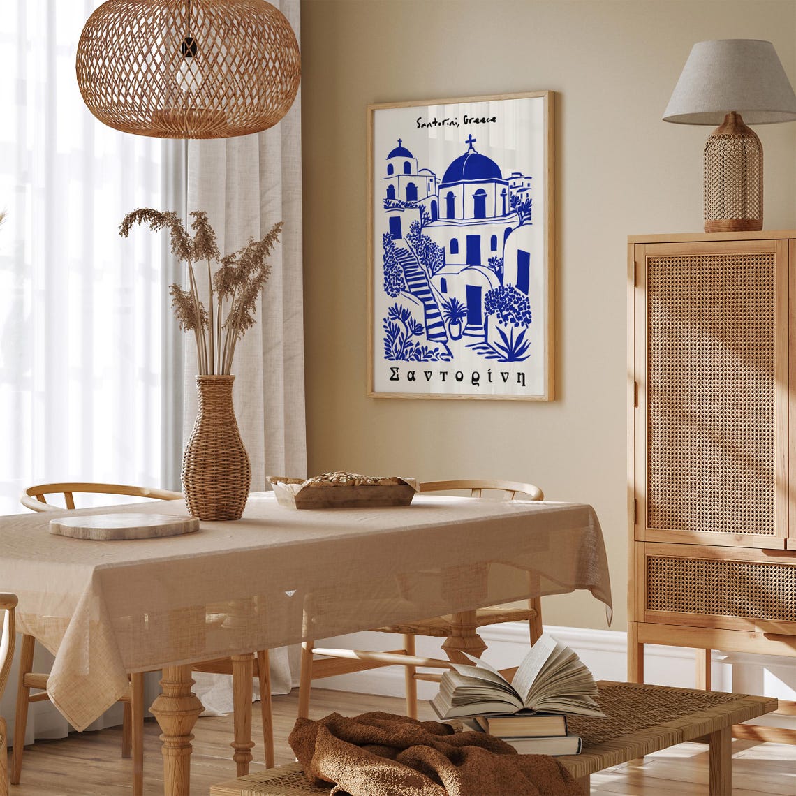 Santorini Greece Blue And White Church Illustration Art Poster - Image 2