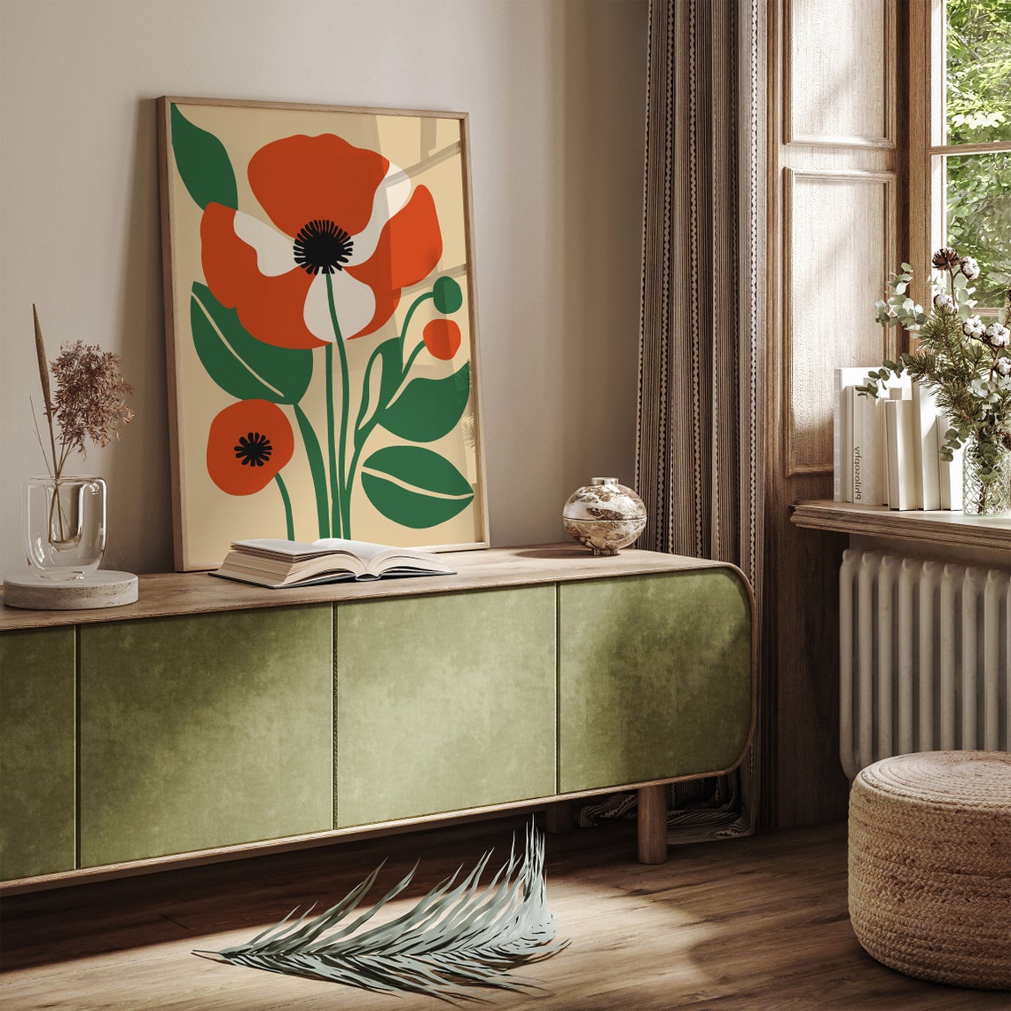 Vintage Red Poppy Flower Mid Century Modern Floral Art Poster - Image 6