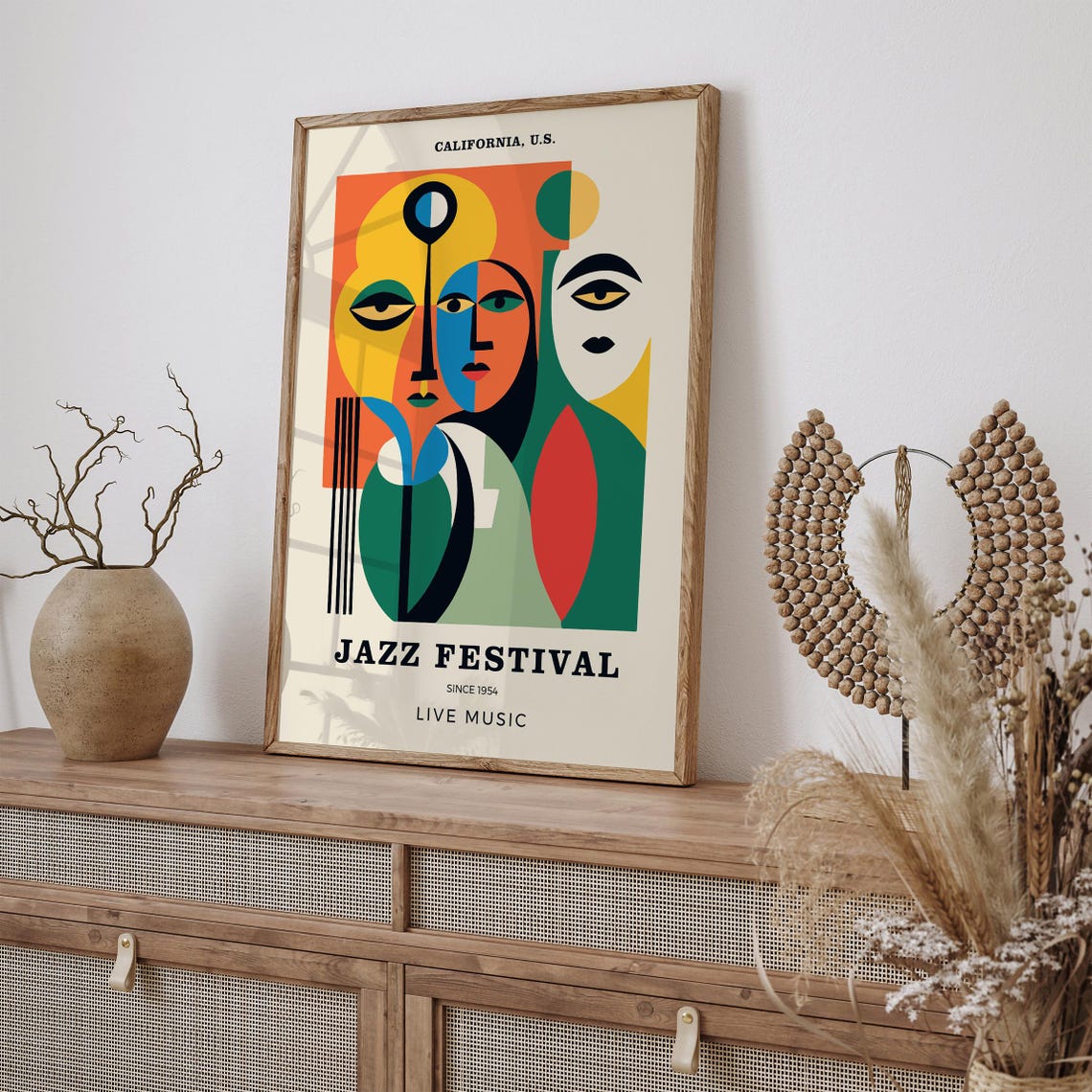 California 1954 Jazz Festival Live Music Cubist Faces Poster - Image 4