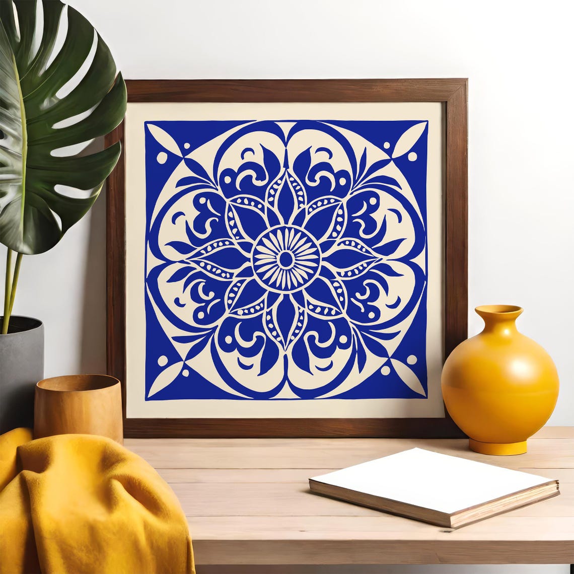 Blue Floral Mandala Tile Azulejo Style Ornamental Decor Art Poster - Image 3