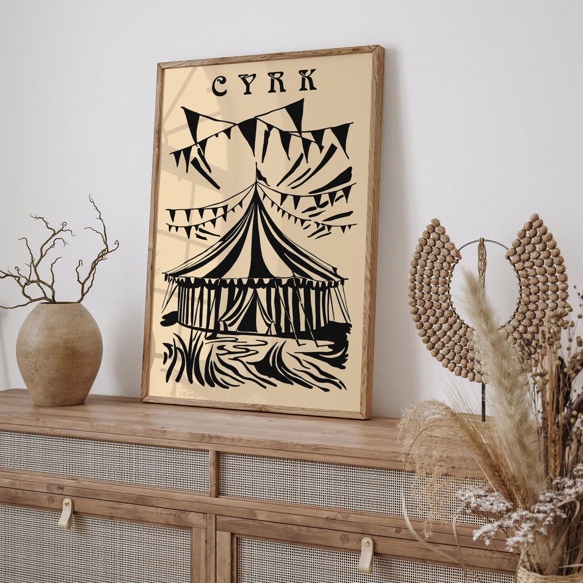 Vintage Monochrome CYRK Circus Tent Linocut Illustration Poster - Image 3