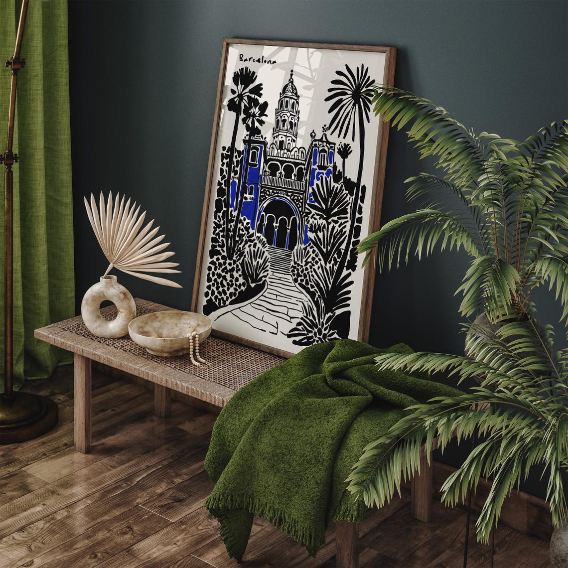 Barcelona Spanish Architecture Black Ink Blue City Landmark Poster - Image 2