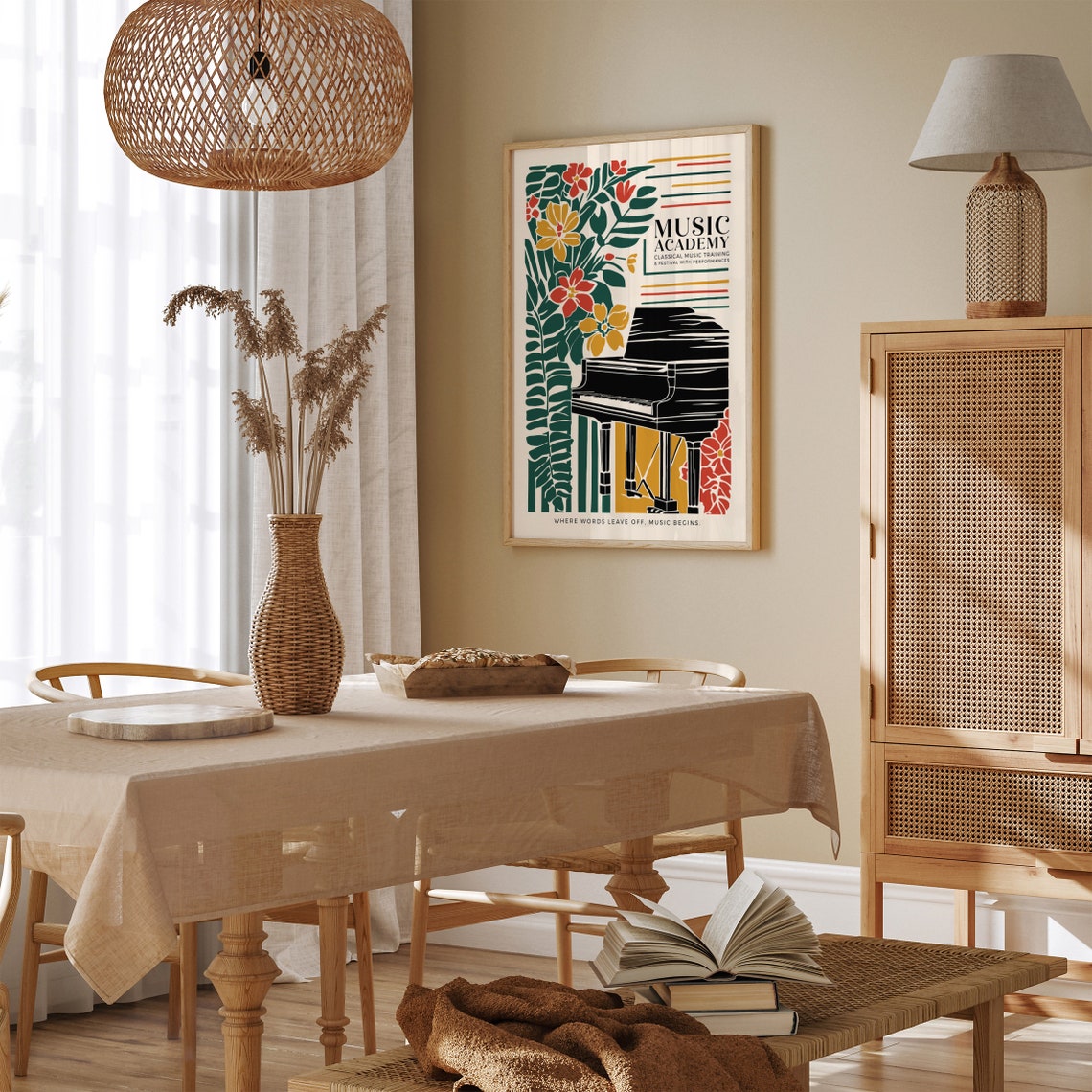 Music Academy Classical Piano Poster with Floral Art Deco Design - Image 3