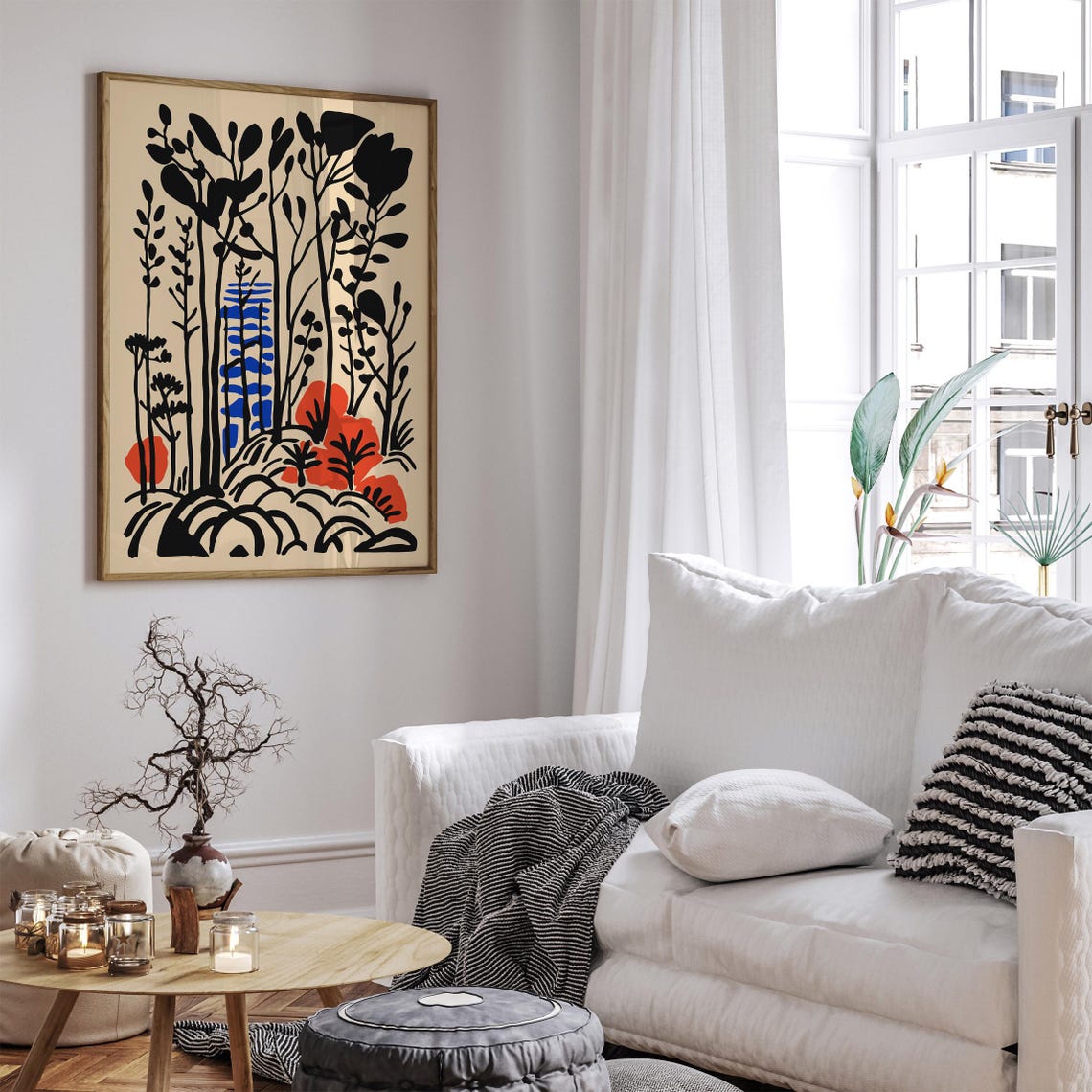Abstract Forest Black Botanical Blue Red Accent Modern Art Poster - Image 2