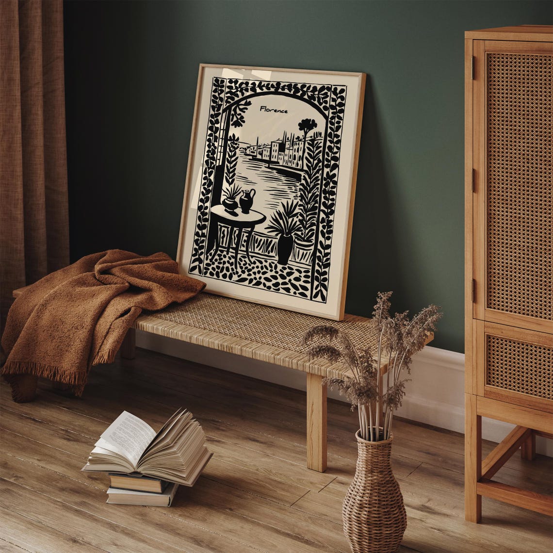 Florence Arno River Terrace Black Ink Italy Travel Art Poster - Image 4