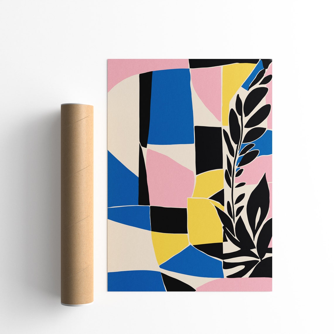 Contemporary Geometric Blocks Pink Blue Abstract Botanical Poster - Image 4