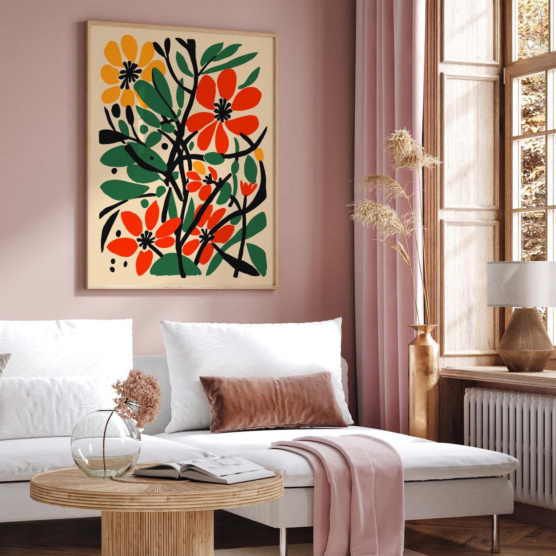 Bold Colorful Mid Century Floral Botanical Illustration Art Poster - Image 2