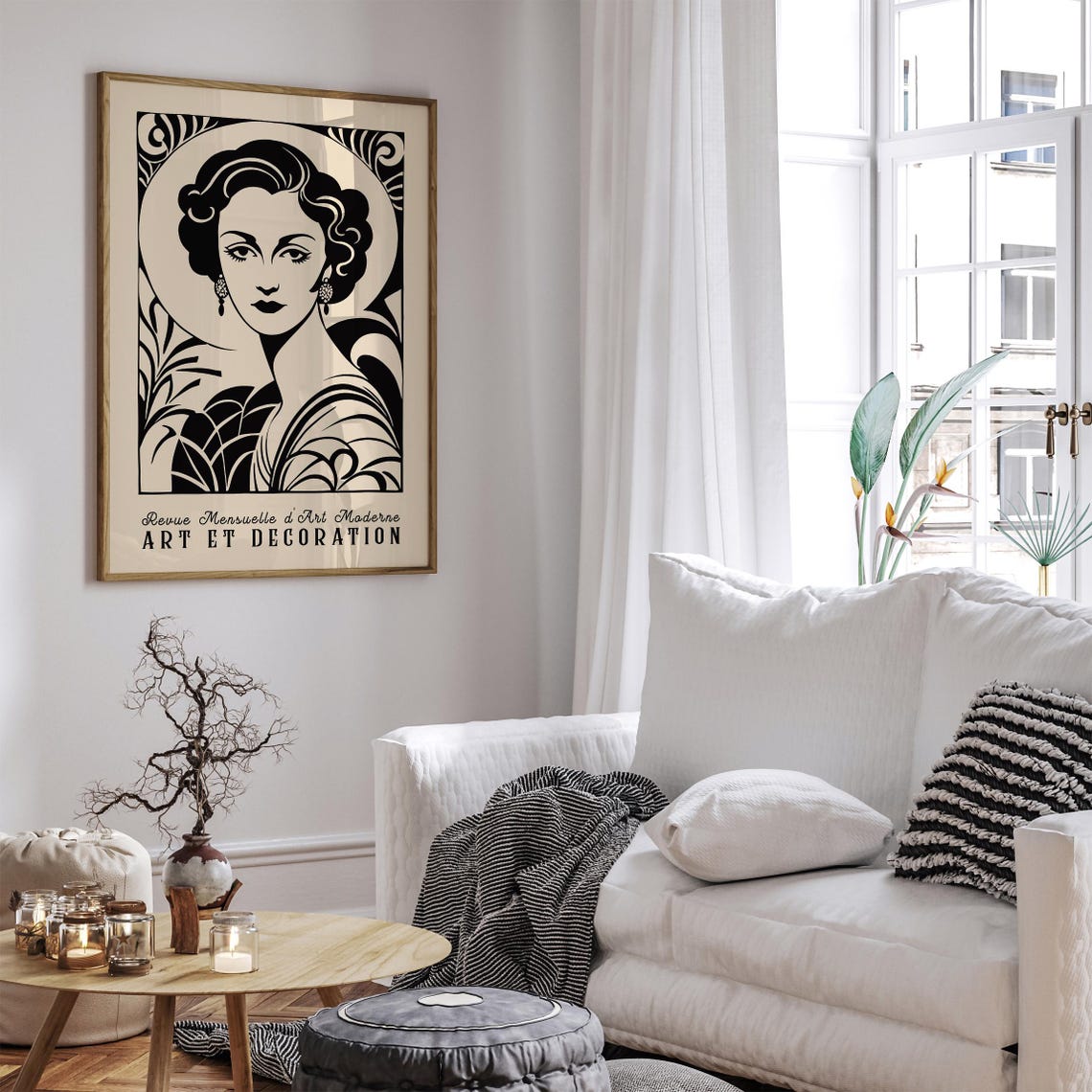 Art Deco Woman Illustration Poster Vintage Black Beige Wall Art Print Retro Modern French Style Portrait Elegant Living Room Art Print - Image 6