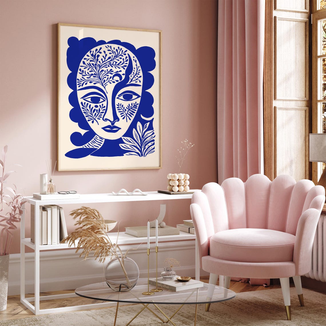 Abstract Blue Woman Botanical Face Modern Portrait Gallery Art Poster - Image 2