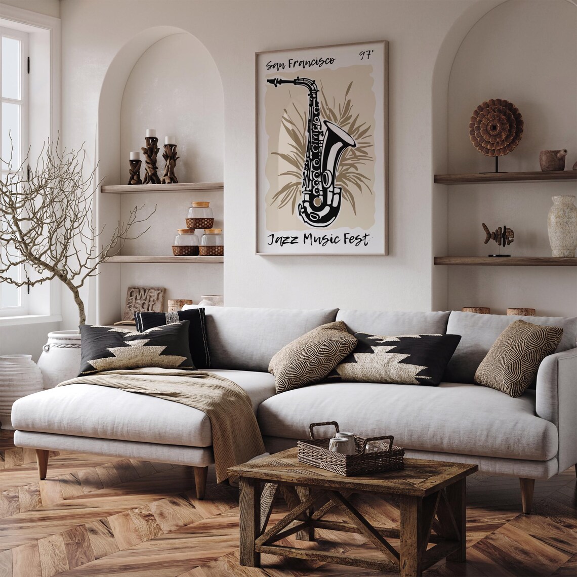 San Francisco 97 Jazz Music Fest Saxophone Monochrome Art Poster - Image 5
