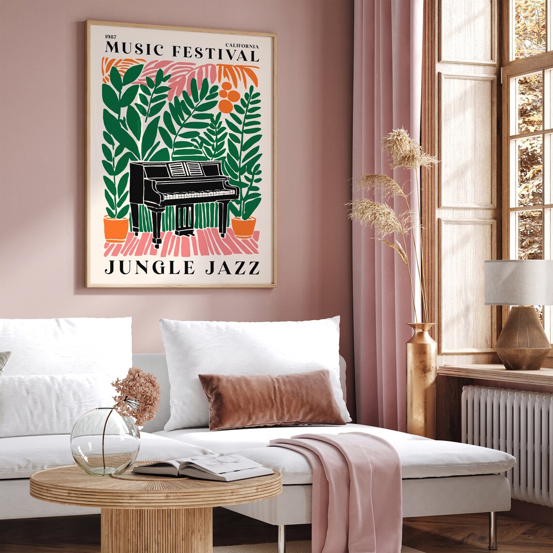 1987 California Music Festival Jungle Jazz Grand Piano Tropical Poster - Image 3