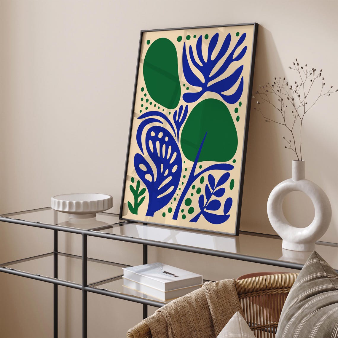 Abstract Organic Blue Green Shapes Mid Century Botanical Poster - Image 2