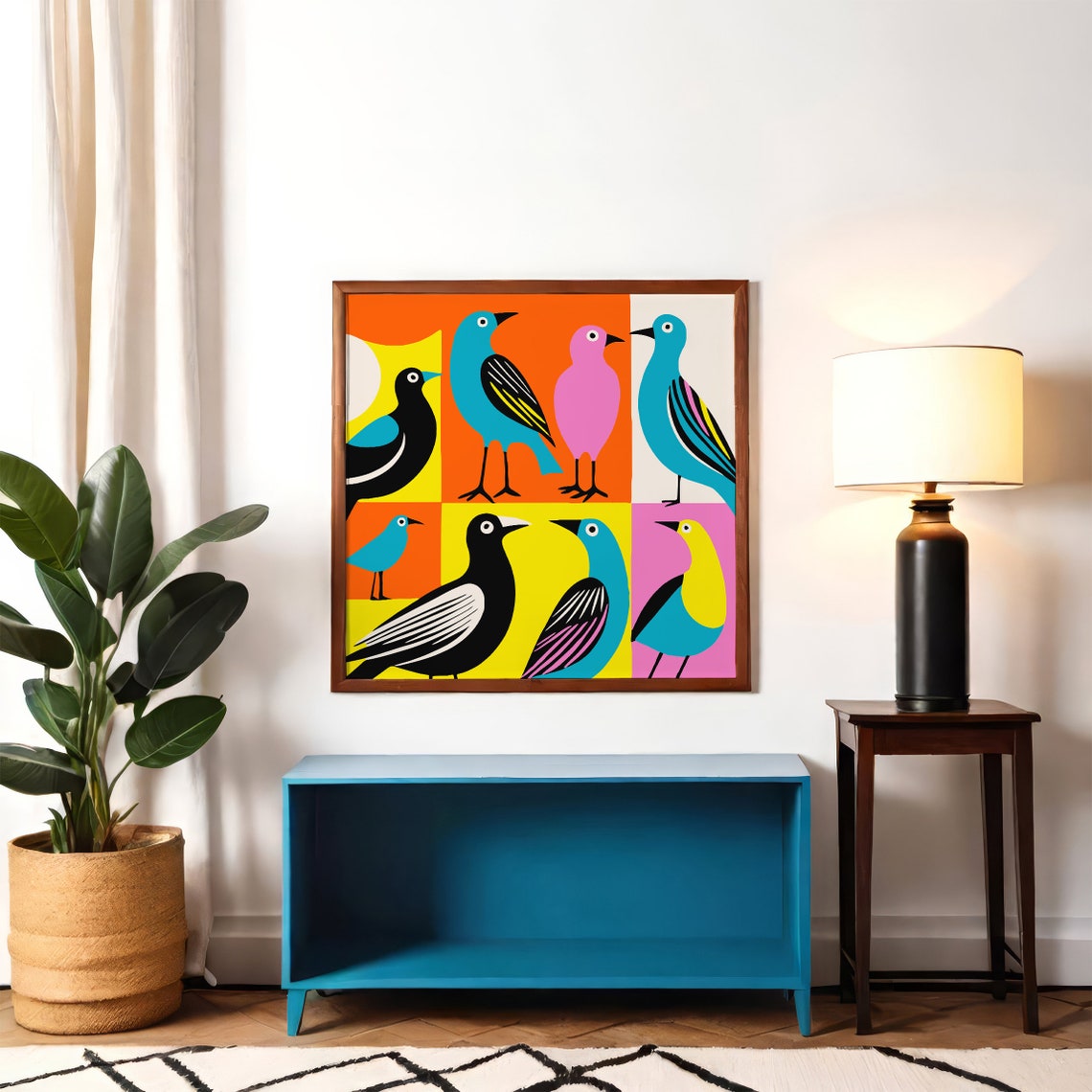 Pop Art Colorful Birds Grid Mid Century Modern Square Poster - Image 5