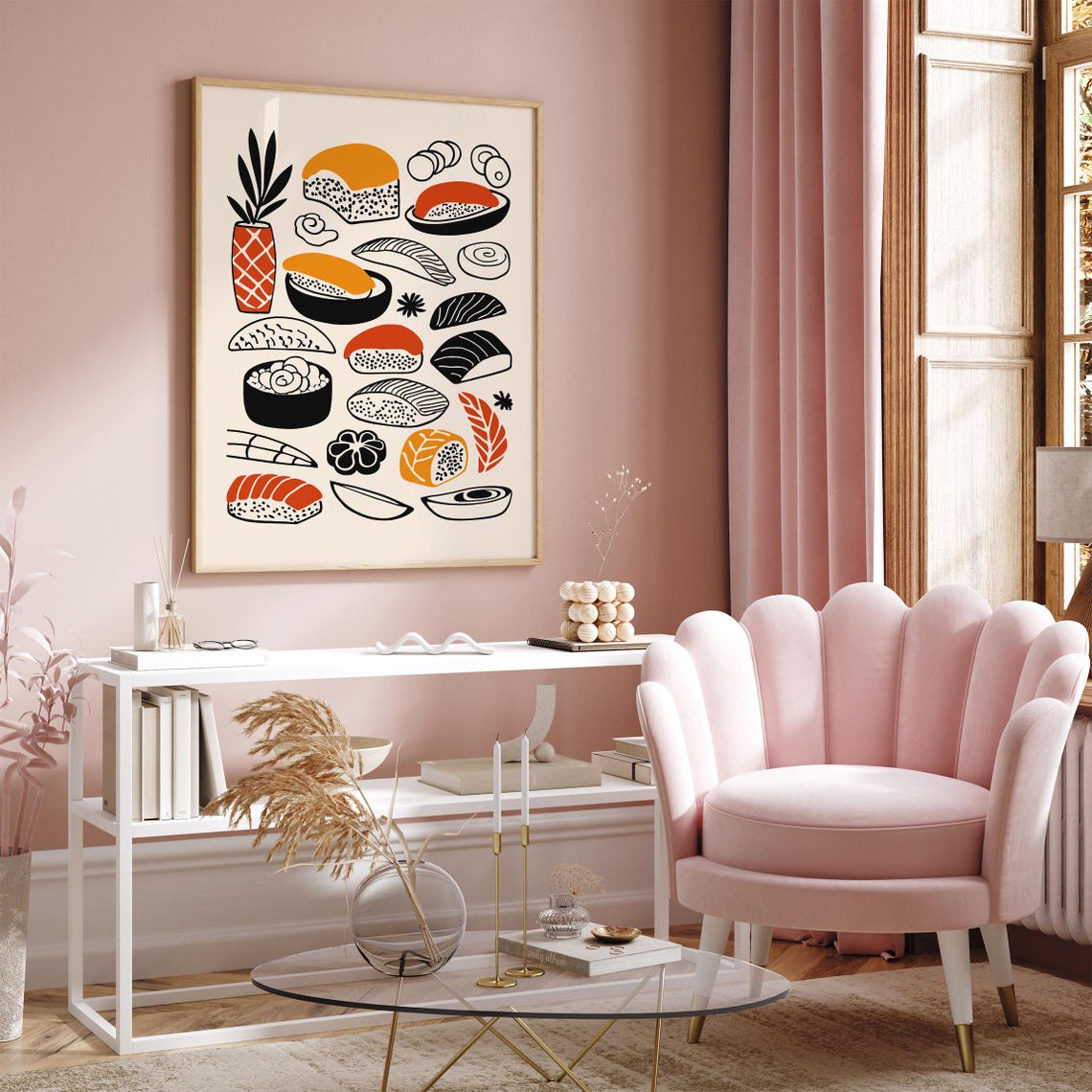 Colorful Sushi Rolls and Nigiri Minimalist Japanese Food Poster - Image 6