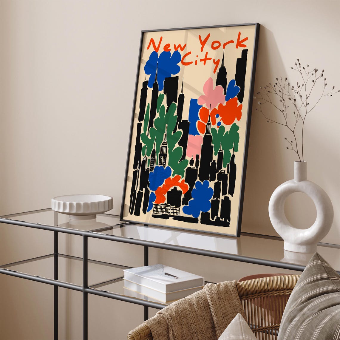New York City Abstract Skyline Empire State Flowers Travel Poster - Image 5