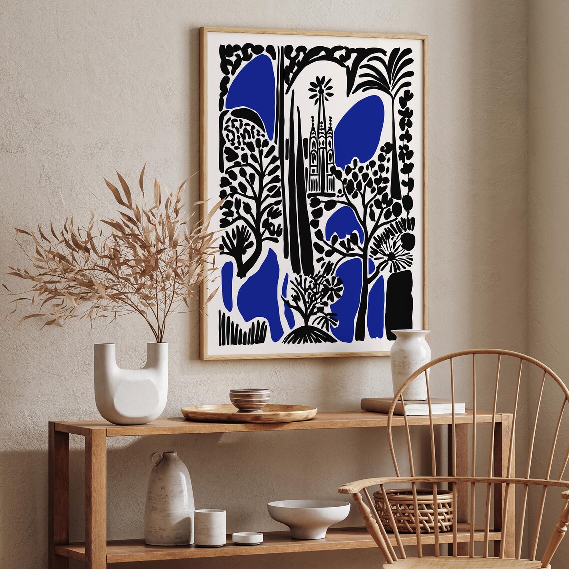 Black and Blue Botanical Sagrada Familia Barcelona City Poster - Image 3