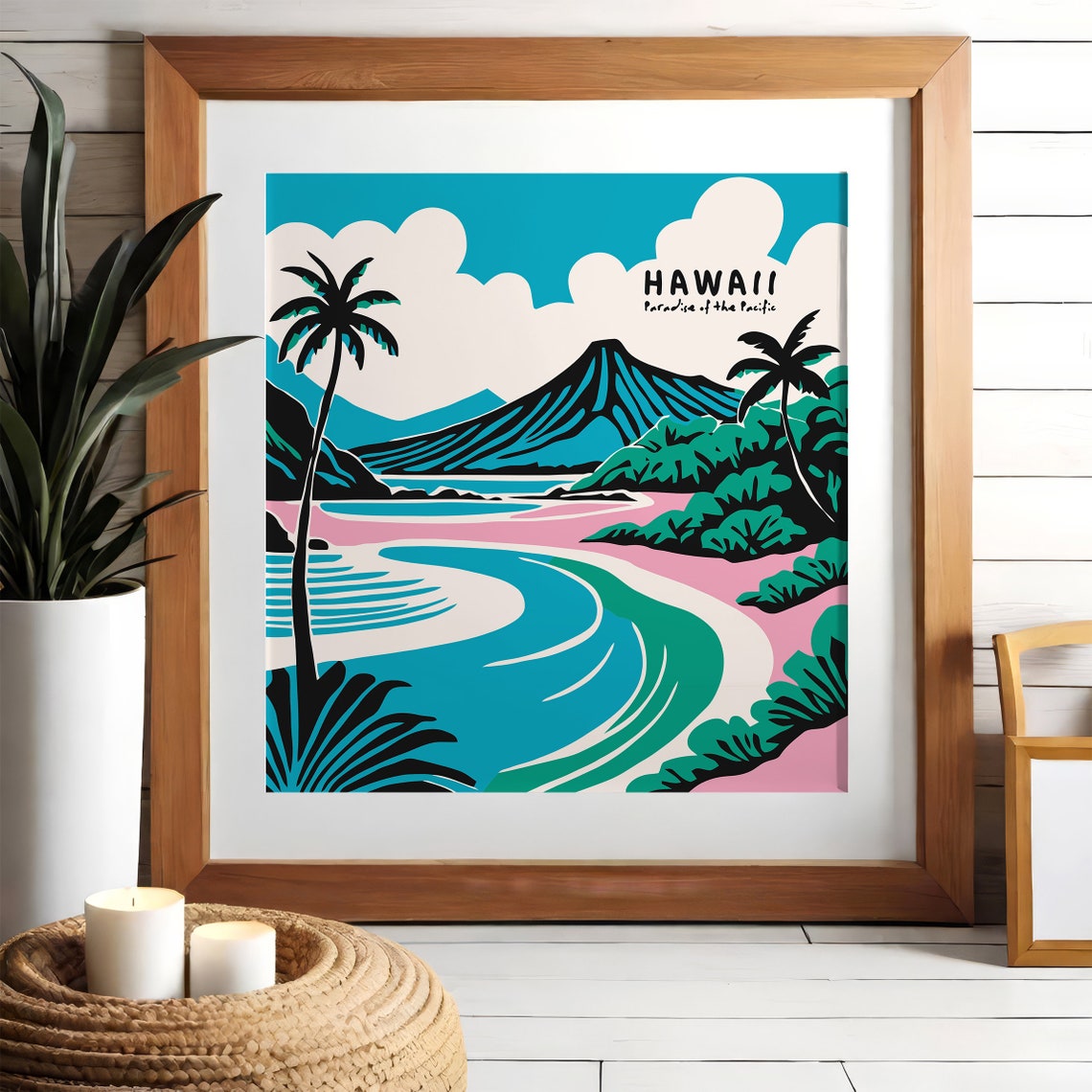 Hawaii Paradise Of The Pacific Pink Beach Lagoon Travel Poster - Image 3