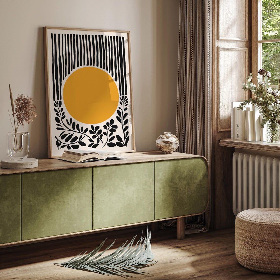 Mid Century Modern Yellow Sun Black Abstract Geometric Art Poster - Image 4