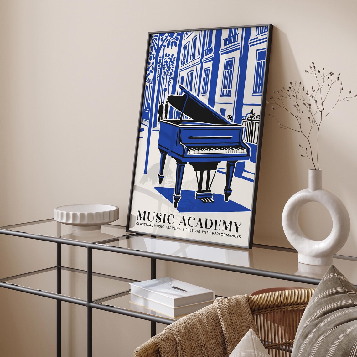 Music Academy Blue Grand Piano On European Street Art Poster - Image 5
