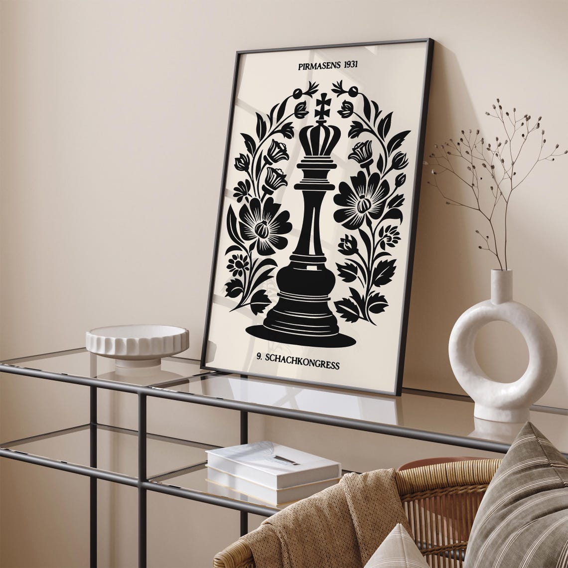 Pirmasens 1931 9th Chess Congress Ornate Floral King Piece Poster - Image 3