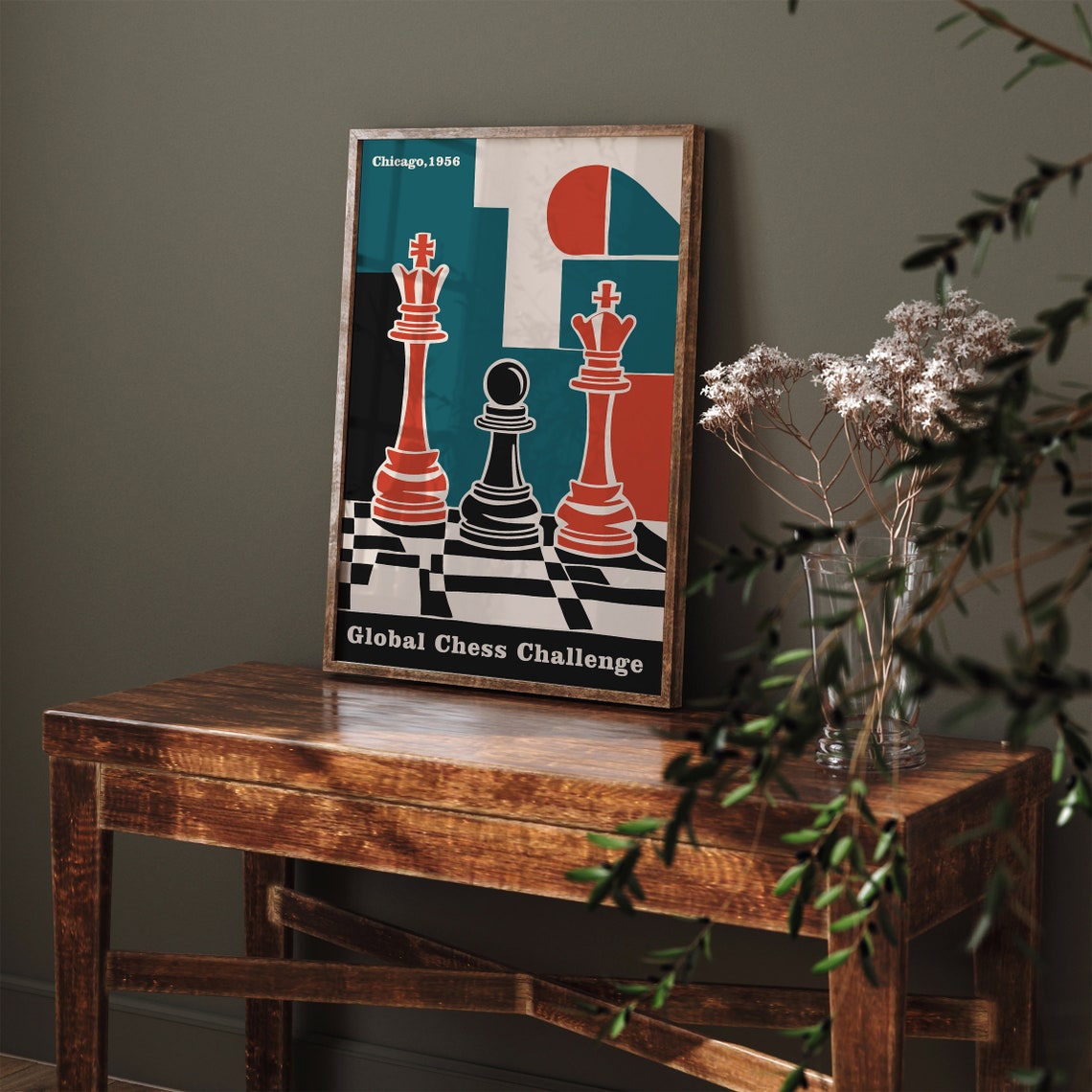 Chicago 1956 Global Chess Challenge Retro Bauhaus Art Poster - Image 4