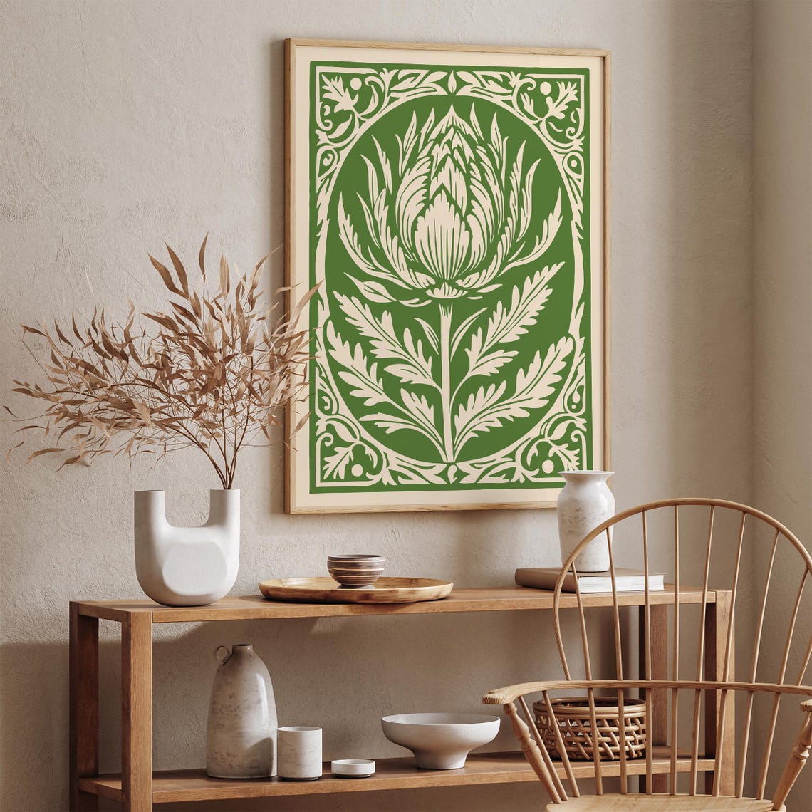 Green Artichoke in Cream Oval Frame Botanical Kitchen Poster - Image 2