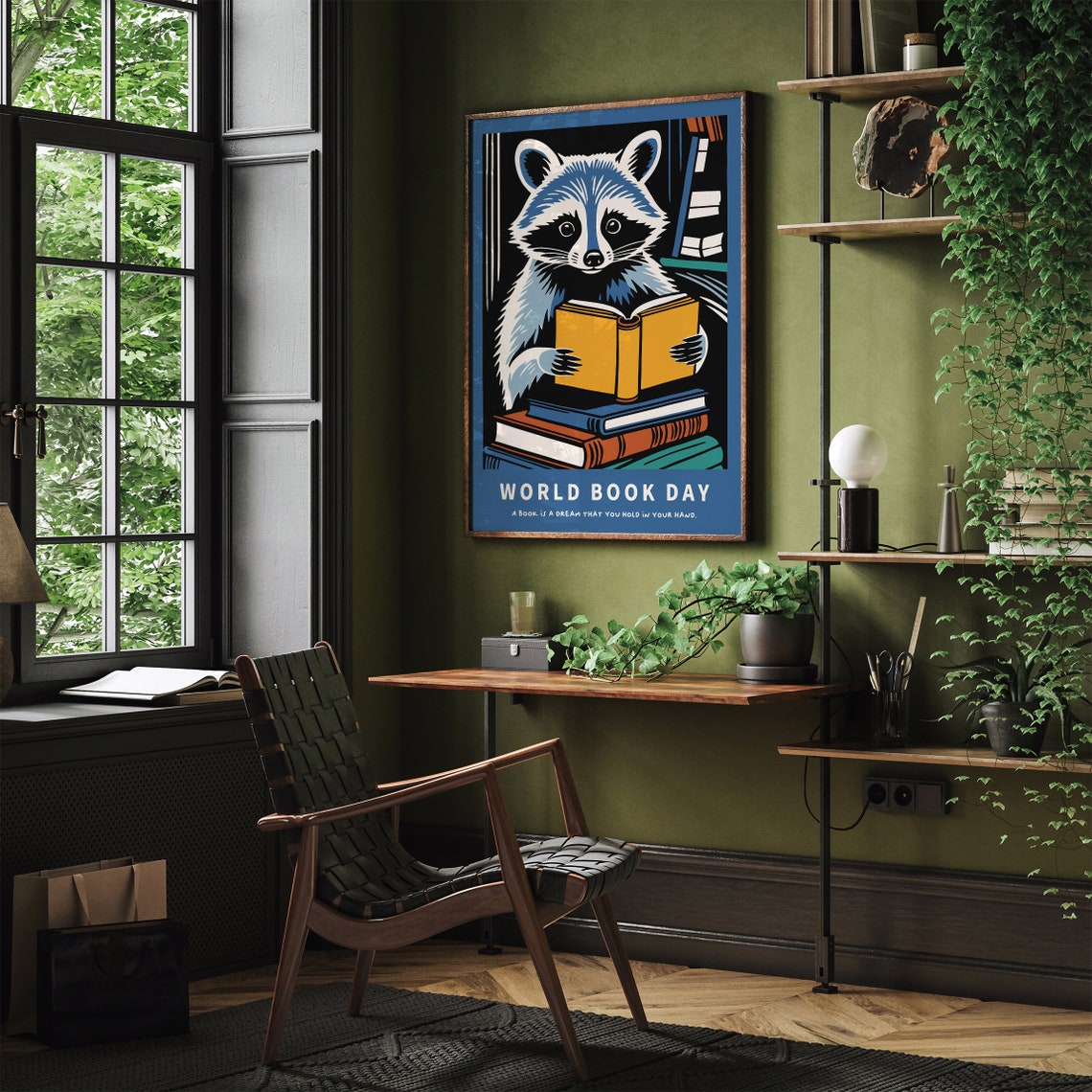 World Book Day Raccoon Reading Books Literary Quote Art Poster - Image 2