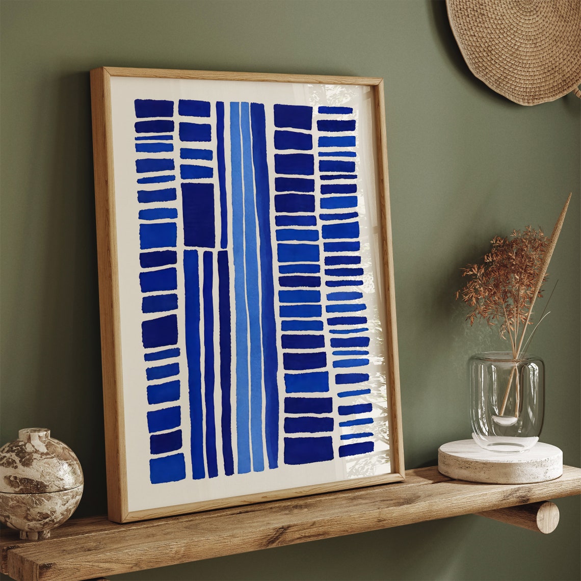 Abstract Indigo Blue Stripes and Blocks Modern Interior Poster - Image 5