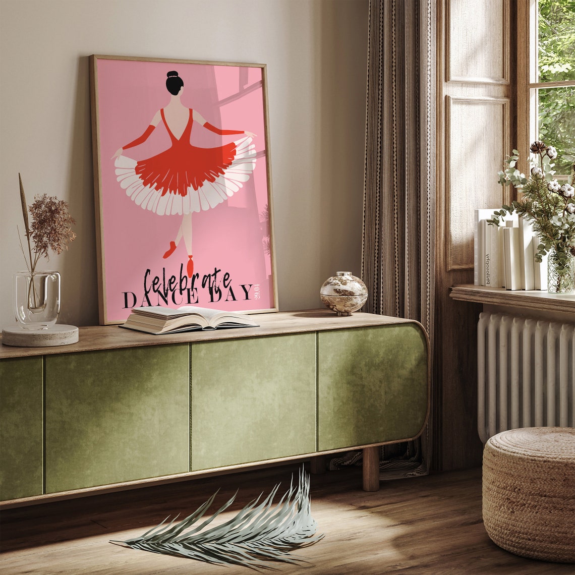 Celebrate Dance Day Red Tutu Ballerina Illustration Pink Poster - Image 4