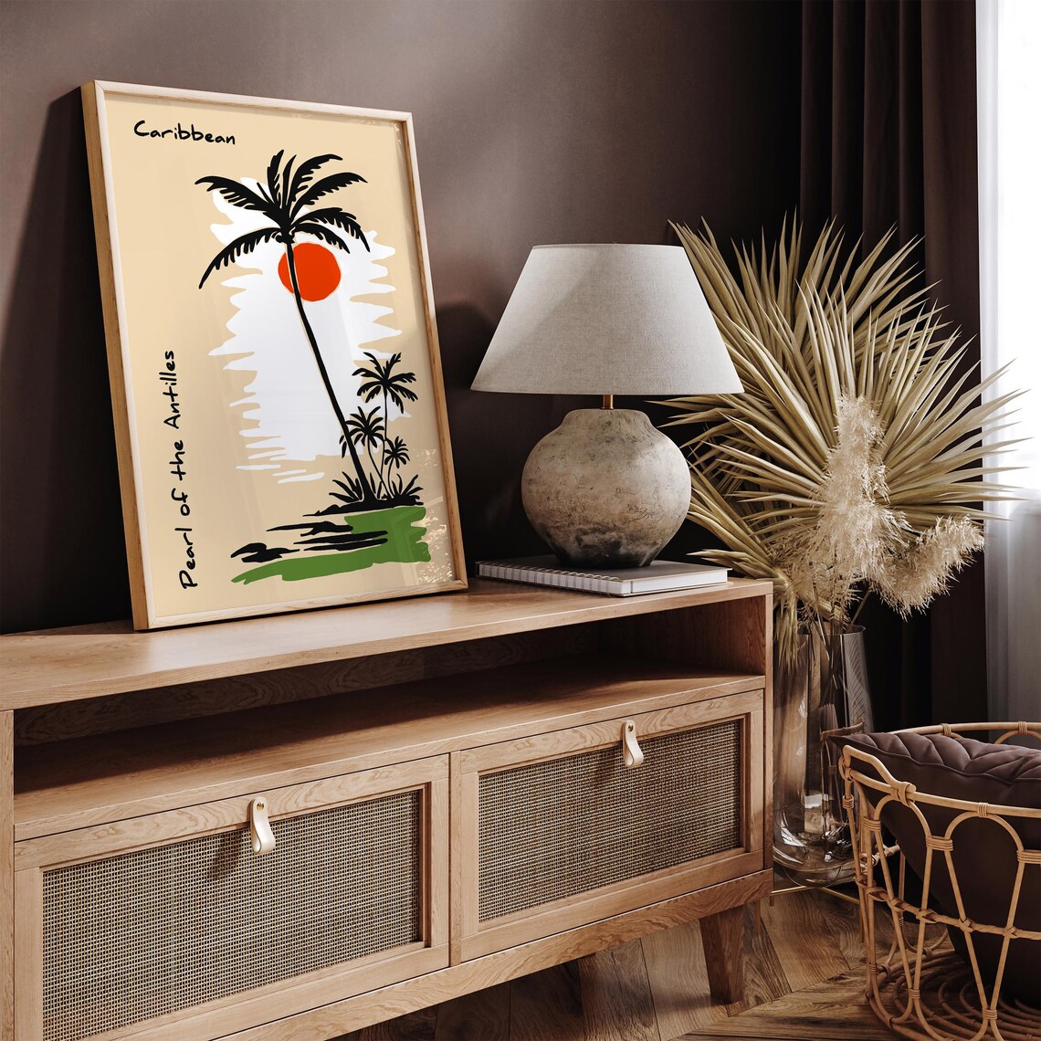 Caribbean Pearl of the Antilles Palm Sunset Vintage Travel Poster - Image 5