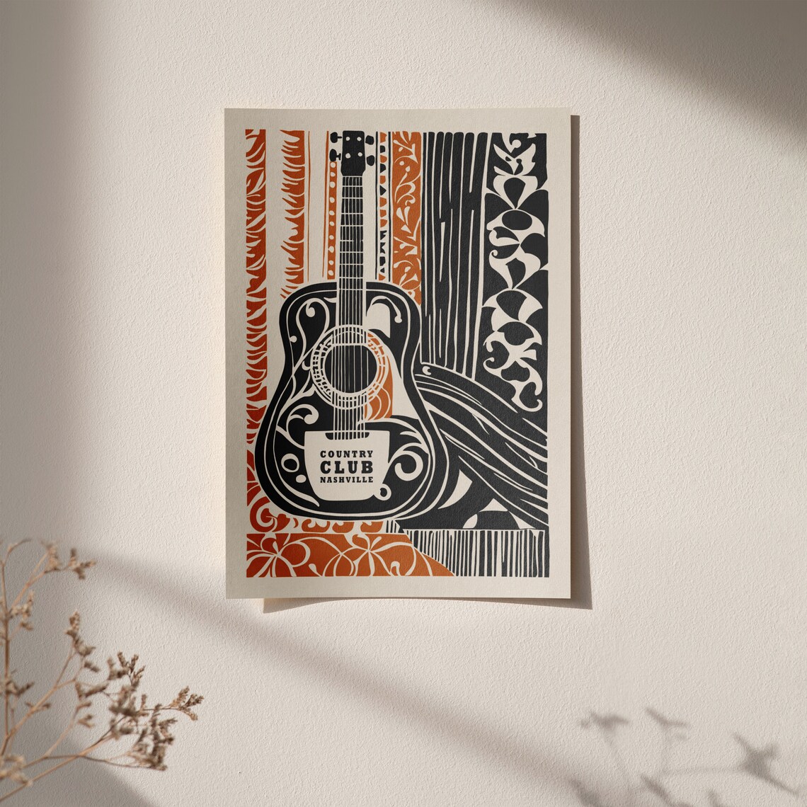 Country Club Nashville Acoustic Guitar Vintage Folk Art Poster - Image 5