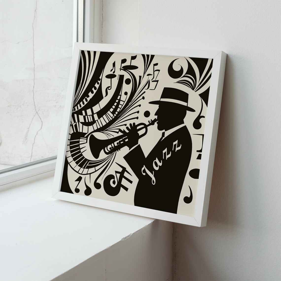 Jazz Trumpet Player Black And White Music Silhouette Art Poster - Image 5
