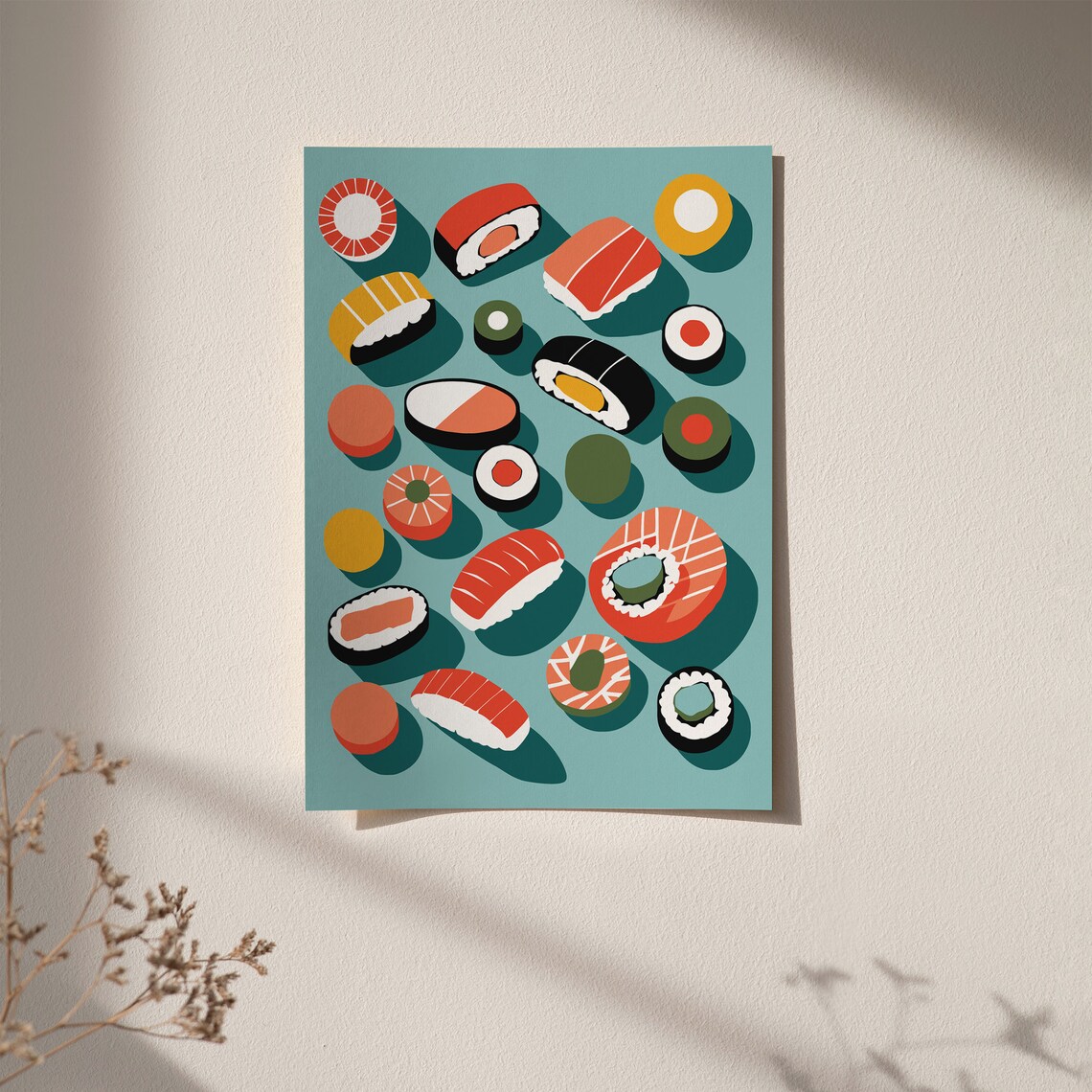 Colorful Sushi on Teal Modern Japanese Food Illustration Poster - Image 5