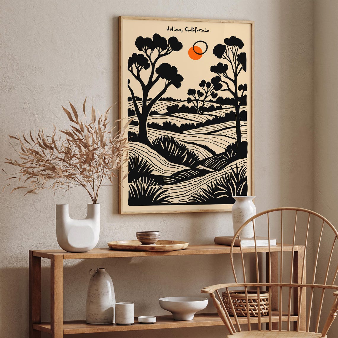 Julian California Sunset Hills Black Ink Nature Landscape Poster - Image 2