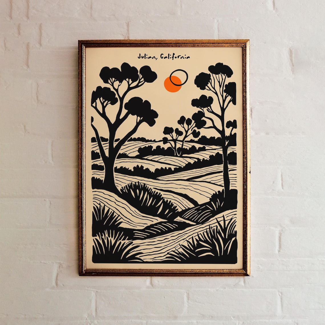 Julian California Sunset Hills Black Ink Nature Landscape Poster