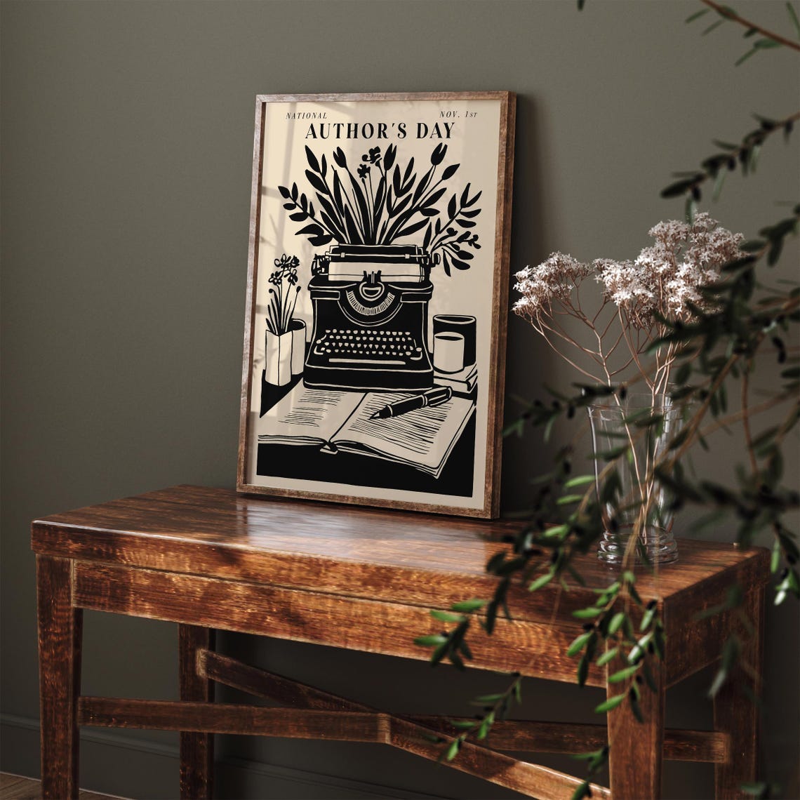 National Author's Day Black Typewriter Book Pen Literary Art Poster - Image 2