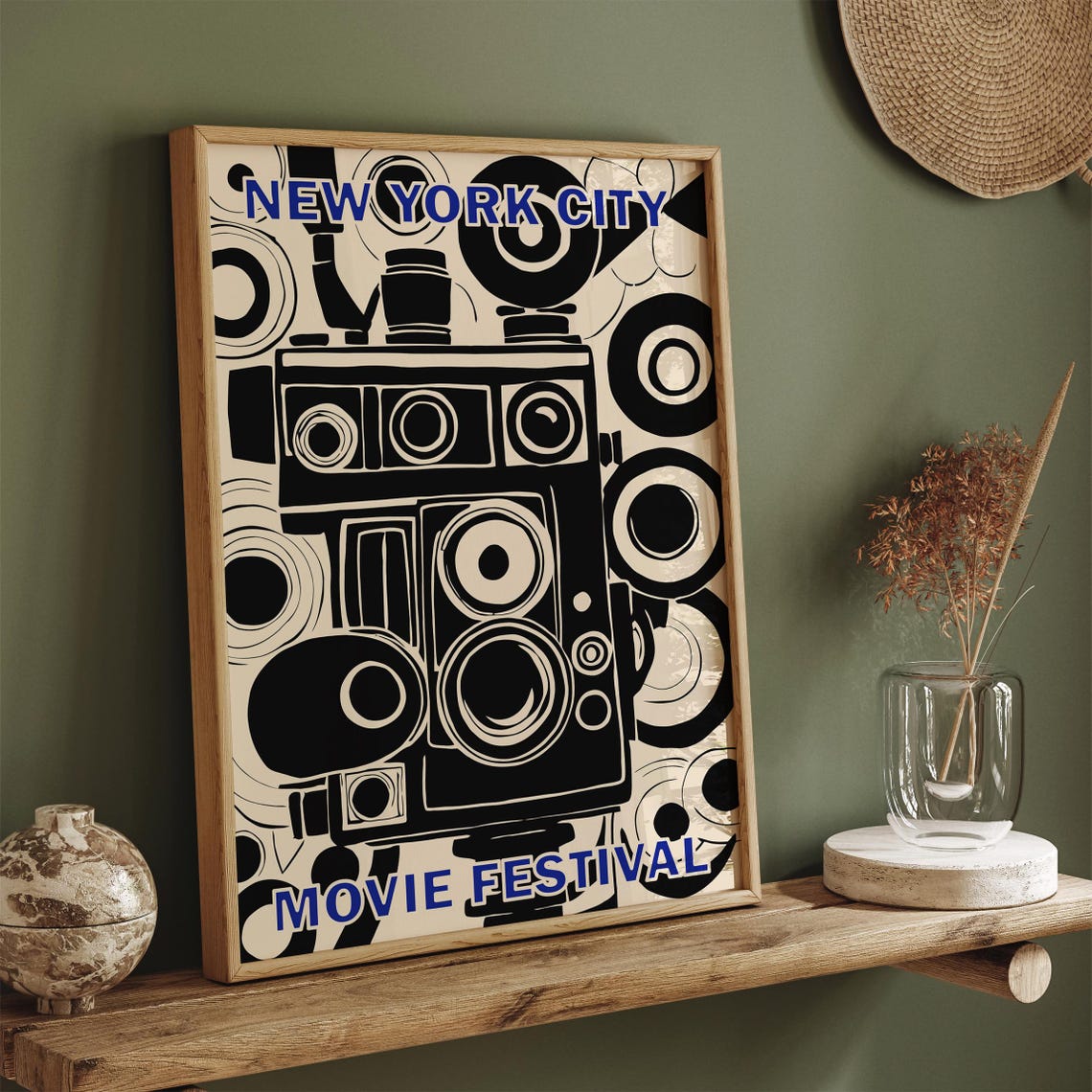 Movie Festival Poster Nyc Film Festival Print Giclee Reproduction Movie Art Print Retro Film Festival Airbnb Wall Decor Black Beige - Image 4