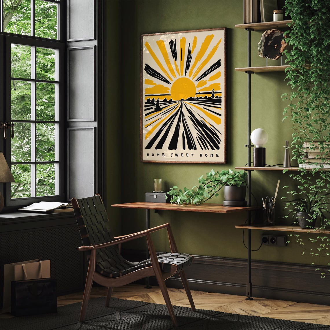 Home Sweet Home Sunrise Road Big Yellow Black Sunburst Poster - Image 3