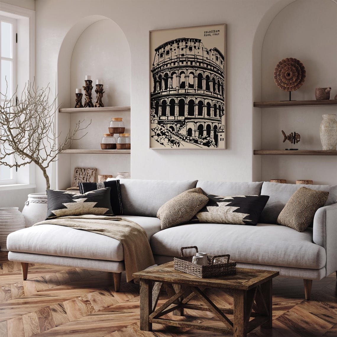 Dramatic Bold Colosseum Rome Italy Black Ink Landmark Poster - Image 5